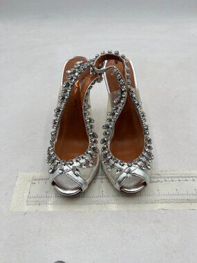 XYD Silver Clear Slingback Pumps Peep Toe Slip On Rhinestone High Heels Shoes